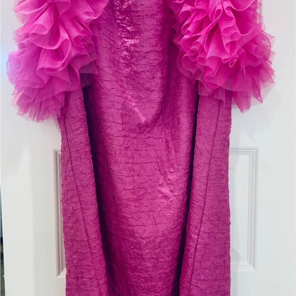 Entro Pink Ruffle Sleeve Midi Dress